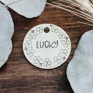Irish Clover - Pet ID tag - Dog tag for dogs - Pet Name Tag - Hand Stamped - Personalized- Custom - Dog Tag - Three leaf - St.Patricks