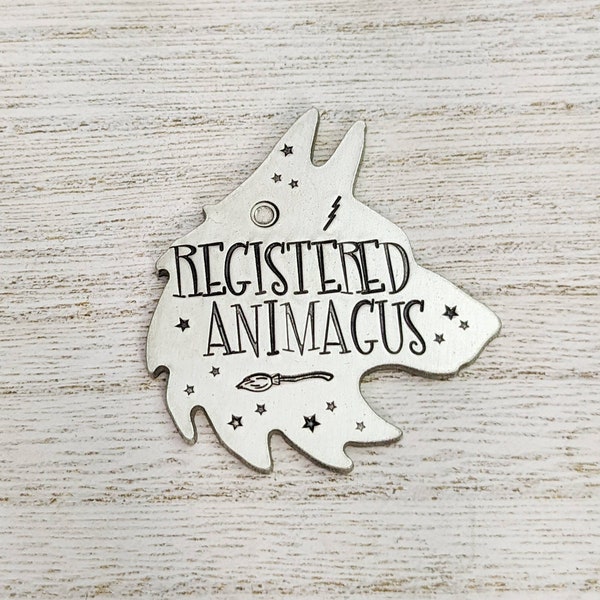 Registered Animagus Wolf head - Pet ID tag - Dog tag for dogs - Pet Name Tag - Hand Stamped - Personalized - Dog Collar - Custom - Dog Tag -