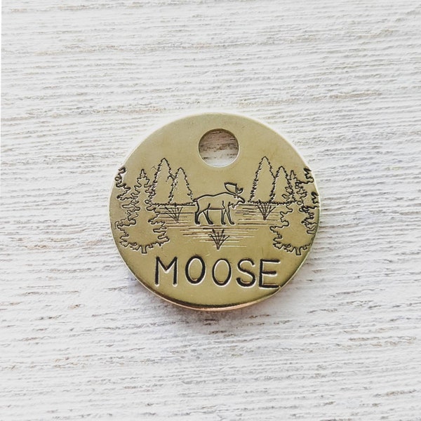 Moose Lake SMALL - Pet ID tag - Dog tag for dogs - Pet Name Tag - Hand Stamped - Personalized - Dog Collar - Custom - Dog Tag -