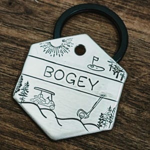 Golf - Médaille d'identification pour animal de compagnie - Médaille pour chien - Médaille nominative pour animal de compagnie - Estampée à la main - Personnalisé - Collier de chien - Personnalisé - Dog Tag - Bogey - Birdie - Vert
