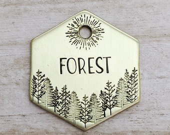 Wilderness Forest - Pet ID tag - Dog tag for dogs - Pet Name Tag - Hand Stamped - Personalized - Custom - Dog Tag - Sun - Forest