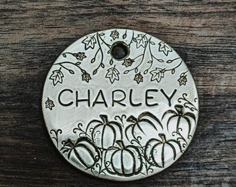 Fall Pumpkins - Pet ID tag - Dog tag for dogs - Pet Name Tag - Hand Stamped - Personalized - Dog Collar - Custom - Dog Tag - Pumpkin patch