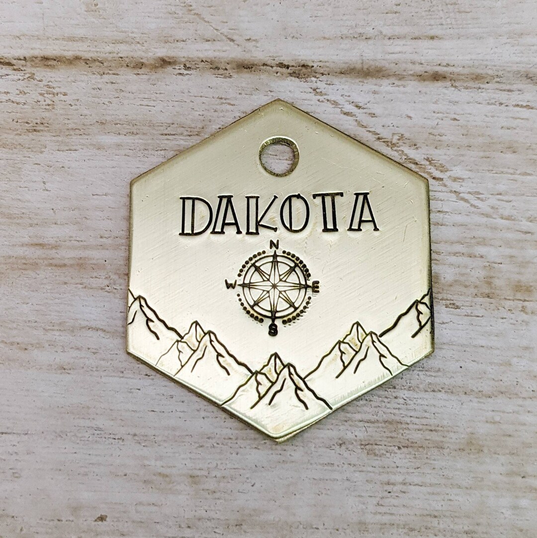 Compass Mountains - Pet ID Tag - Dog Tag for Dogs - Pet Name Tag - Hand ...