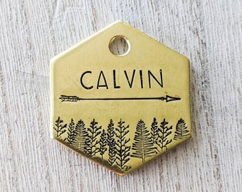 Boho Forest - Pet ID tag - Dog tag for dogs - Pet Name Tag - Hand Stamped - Personalized - Dog Collar - Custom - Dog Tag - Arrow - Trees