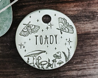 Forest Moth - Pet ID tag - Dog tag for dogs - Pet Name Tag - Hand Stamped - Personalized - Custom - Backcountry - Mushroom - Night - Stars