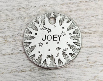 Fall Forest - Pet ID tag - Dog tag for dogs - Pet Name Tag - Hand Stamped - Personalized - Dog Collar - Custom - Dog Tag - Trees - Stars -