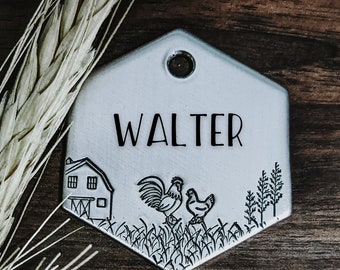 Pet ID Tag - Farm Life - Dog tag for dogs - Pet Name Tag - Hand Stamped - Personalized - Custom - Rooster - Cow - Pig - Chicken - Farm - Dog