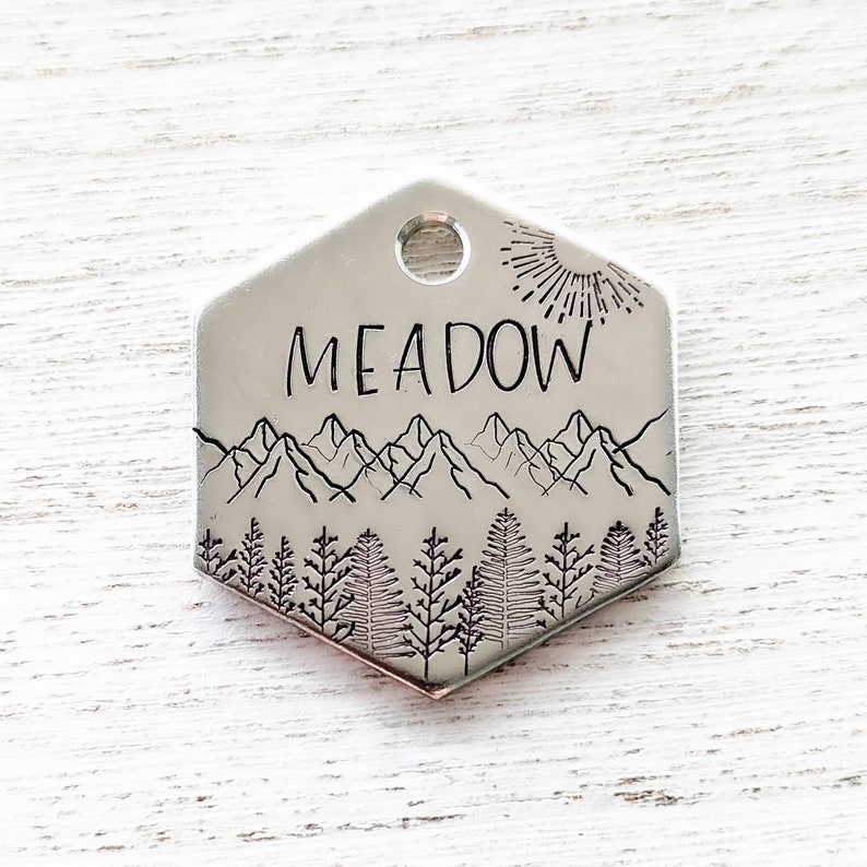 Deep Wilderness ID Tag Name Tag for Dog Handstamped Pet ID | Etsy