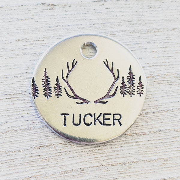 Wild & Free - Pet ID tag - Dog tag for dogs - Pet Name Tag - Hand Stamped - Personalized - Dog Collar - Custom - Dog Tag - Antlers - Deer