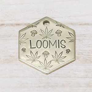 High Times - Pet ID tag - Dog tag for dogs - Pet Name Tag - Hand Stamped - Personalized - Dog Collar - Custom - Dog Tag - Mary Jane - Pot