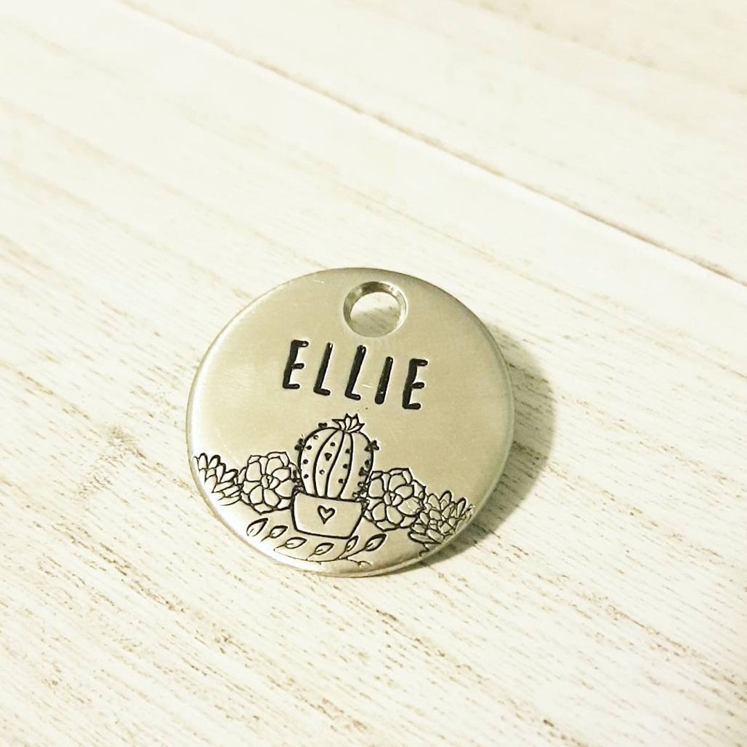 Succulents SMALL Pet ID Tag Dog Tag for Dogs Pet Name Tag Hand Stamped