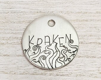 Kraken - Pet ID tag - Dog tag for dogs - Pet Name Tag - Hand Stamped - Personalized - Dog Collar - Custom - Dog Tag - Monster - Octopus