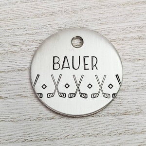 Hockey - Pet ID tag - Dog tag for dogs - Pet Name Tag - Hand Stamped - Personalized - Dog Collar - Custom - Dog Tag - Sports - Puck - Bauer