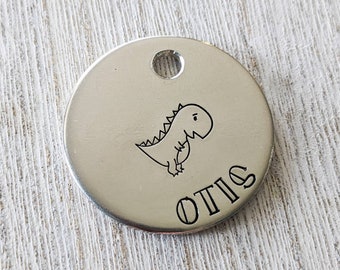 Dino - Pet ID tag - Dog tag for dogs - Pet Name Tag - Hand Stamped - Personalized - Dog Collar - Custom - Dog Tag - Dinosaur - T-Rex