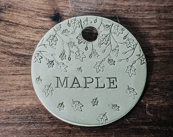 Crisp Fall Leaves - Pet ID tag - Dog tag for dogs - Pet Name Tag - Hand Stamped - Personalized - Dog Collar - Custom - Leaves - Fall