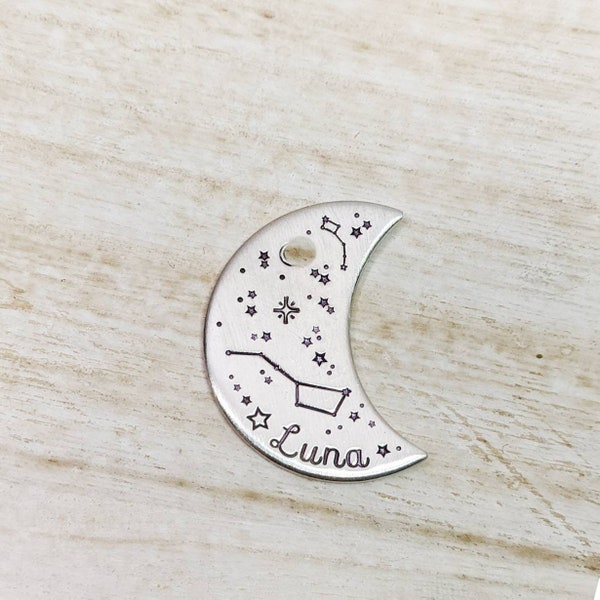 Dipper Moon - Pet ID tag - Dog tag for dogs - Pet Name Tag - Hand Stamped - Personalized - Dog Collar - Custom - Dog Tag -
