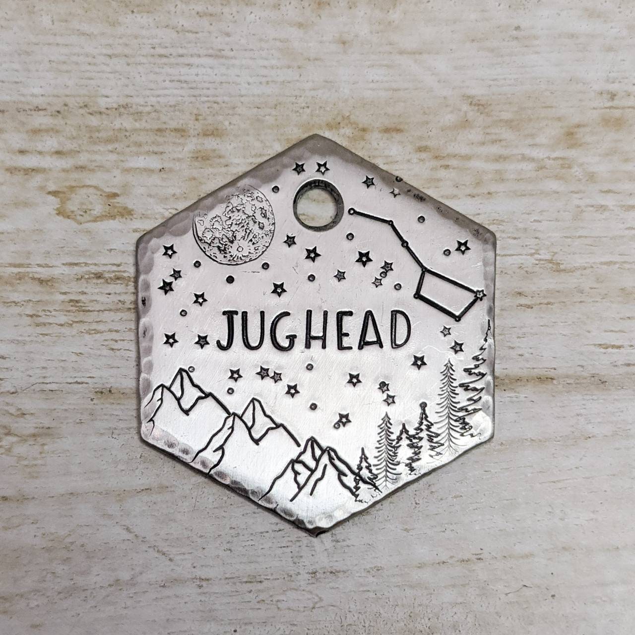 Dipper night sky ID Tag Name tag for dog Handstamped Pet ID | Etsy