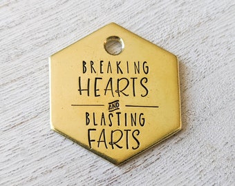 Hearts & Farts - Pet ID tag - Dog tag for dogs - Pet Name Tag - Hand Stamped - Personalized - Dog Collar - Custom - Tag - Breaking Hearts