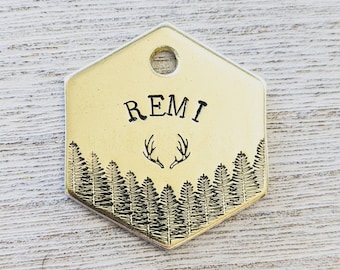 The Great Outdoors - Pet ID tag - Dog tag for dogs - Pet Name Tag - Hand Stamped - Personalized - Deer- Custom - Dog Tag - Antlers - Moose
