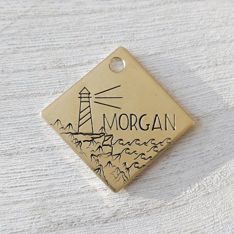 Lighthouse ID Tag, Name tag for dog, Handstamped Pet ID, Persona Lighthouse ID Tag, Name tag for dog, Handstamped Pet ID, Persona