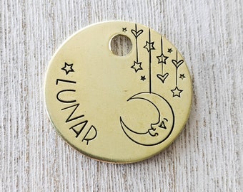 Lunar mobile - Pet ID tag - Dog tag for dogs - Pet Name Tag - Hand Stamped - Personalized - Dog Collar - Custom - Dog Tag - Moon - Night