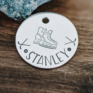 Hockey Skates - Pet ID tag - Dog tag for dogs - Pet Name Tag - Hand Stamped - Personalized - Dog Collar - Custom - Dog Tag - Hockey - Ice