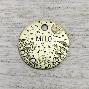 Night Fungi - Pet ID tag - Dog tag for dogs - Pet Name Tag - Hand Stamped - Personalized - Custom - Mushroom - Forest Night - Full Moon