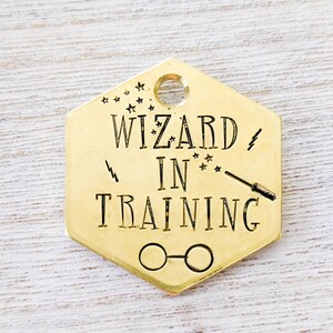Assistant en formation - Médaille d'identification pour animal de compagnie - Médaille pour chien - Médaille nominative pour animal de compagnie - Estampée à la main - Personnalisé - Collier de chien - Personnalisé - Médaille pour chien - HP - Magic