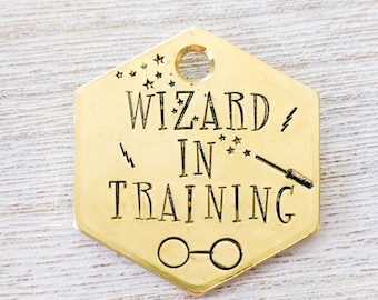 Wizard in Training - Pet ID tag - Dog tag for dogs - Pet Name Tag - Hand Stamped - Personalized - Dog Collar - Custom - Dog Tag - HP - Magic