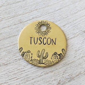 Cactus - Médaille d'identification pour animal de compagnie - Médaille pour chien - Médaille d'identification pour animal de compagnie - Estampée à la main - Personnalisé - Collier de chien - Personnalisé - Médaille pour chien - Cactus - Plante succulente