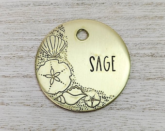 Sandy Beaches - Pet ID tag - Dog tag - Pet Name Tag - Hand Stamped - Personalized - Custom - Dog Tag - Sand Dollar - Starfish - Shells