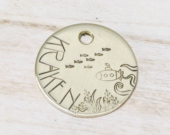 Submarine - Pet ID tag - Dog tag for dogs - Pet Name Tag - Hand Stamped - Personalized - Custom - Dog Tag - Kraken - Octopus - Submarine