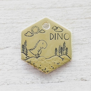T-Rex - Médaille d'identification pour animal de compagnie - Médaille pour chien - Médaille nominative pour animal de compagnie - Estampée à la main - Personnalisé - Collier de chien - Personnalisé - Médaille pour chien - Dinosaure - Dino - Rex