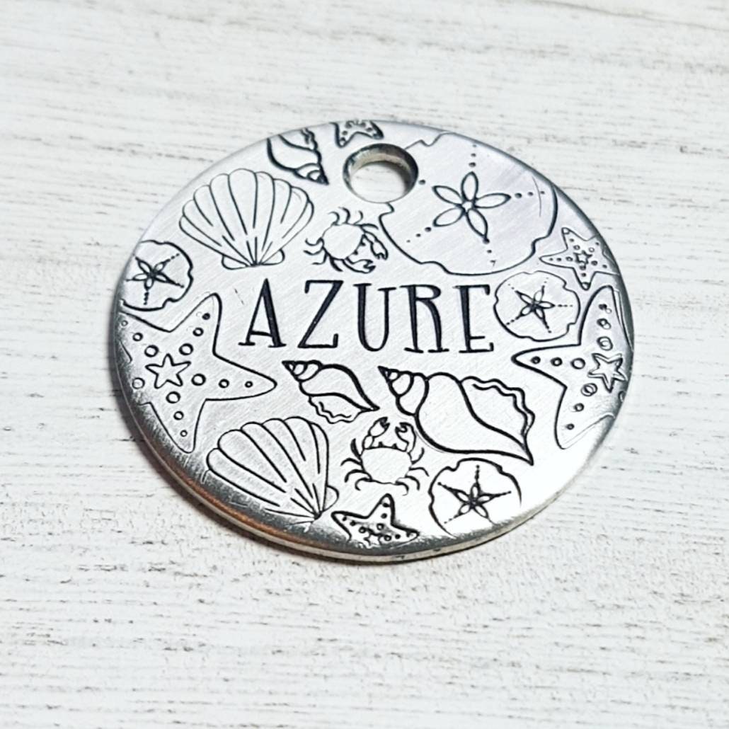 Shore Sea Shells - Pet ID Tag - Dog Tag for Dogs - Pet Name Tag - Hand ...