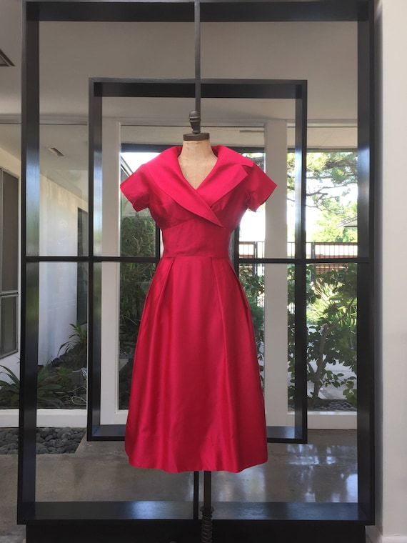 HOT HOT HOT Pink Matte Satin 50s Dream Dress With… - image 1