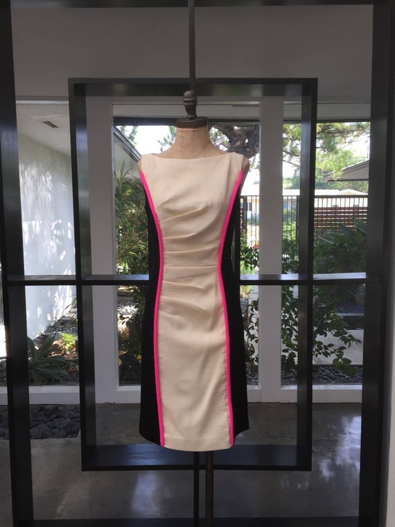 Beautiful Cream Black Dress with Hot Pink Detail s