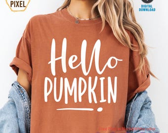 Hello Pumpkin - Instant Digital Download - png, svg, png, dxf, eps, jpg, files, Fall, Autumn, Halloween, Cursive, Sign, Cut File, Cricut