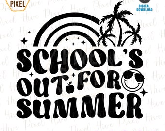 La escuela está fuera para el verano svg, vacaciones de verano svg, verano retro svg, maestro de fin de año svg, último día de escuela svg, camisa de verano del maestro svg