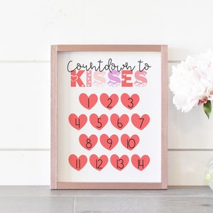 Countdown to Kisses Valentine&#39;s Day Countdown Calendar, Valentine&#39;s Day Printable Wall Art, Days Until Valentine&#39;s Day Advent Calendar