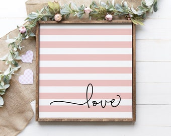 Shabby Chic Valentine's Day 'Love' Printable Calligraphy Art, Farmhouse Style Valentine's Day Home Decor Sign for Mantle & Tiered Tray Decor