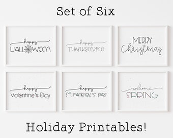 Set of 6 Holiday Printables to Decorate Your Home for Halloween, Thanksgiving, Christmas, Valentine's Day, St. Patrick's Day, and Easter