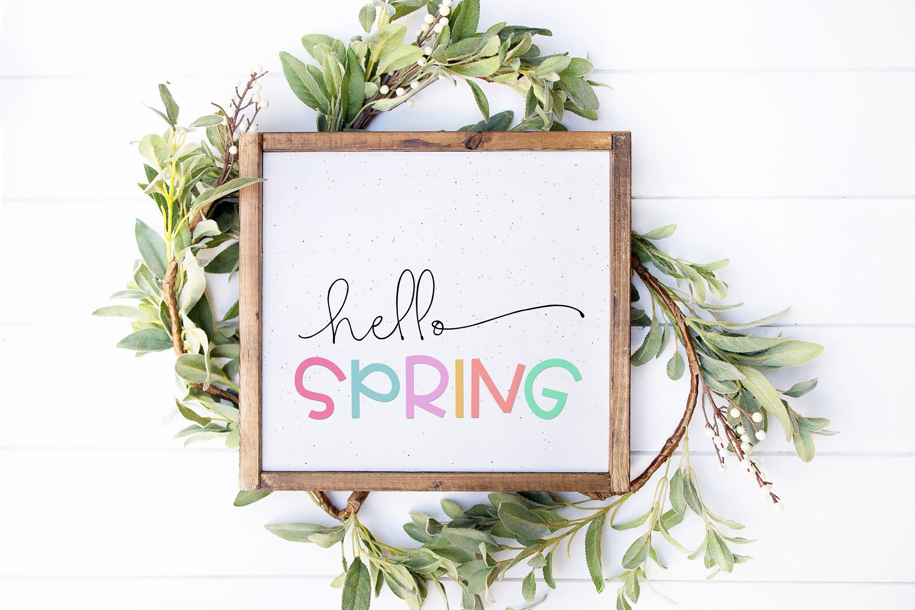 Hello Spring Rustic Hello Spring Farmhouse Style Typography Art, Spring Home Decor ...