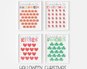 Druckbarer Countdown Kalender Bundle - Saisonale Dekoration, Adventskalender für Halloween, Weihnachten und mehr - Digitaler Download