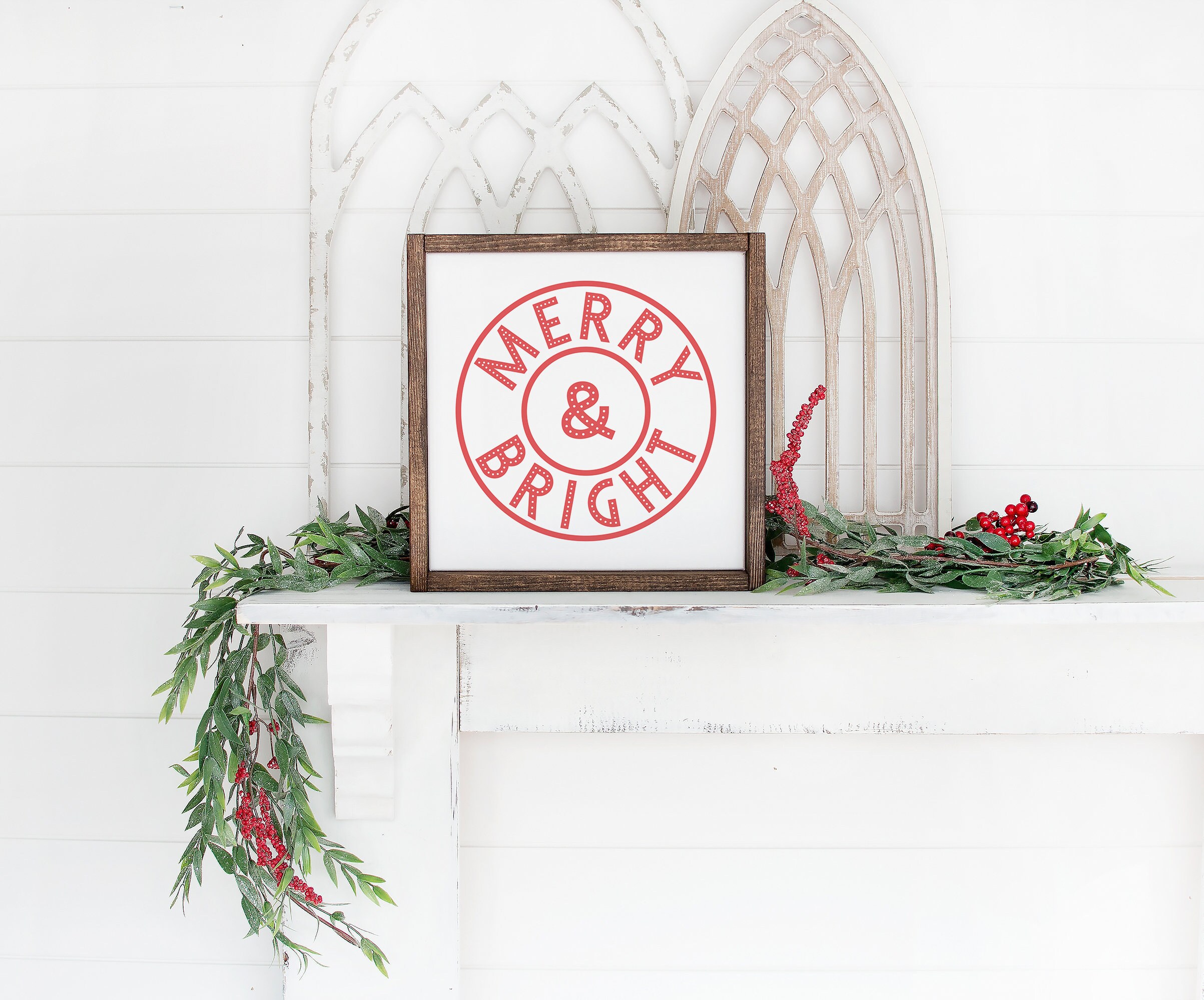 Retro Style Merry and Bright Printable Christmas Sign Modern | Etsy