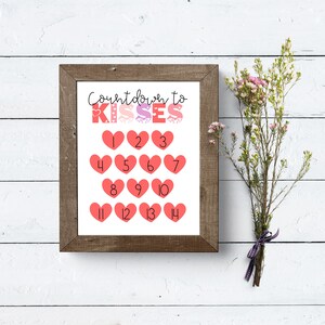 Countdown to Kisses Valentine's Day Countdown Calendar, Valentine's Day Printable Wall Art, Days Until Valentine's Day Advent Calendar image 4