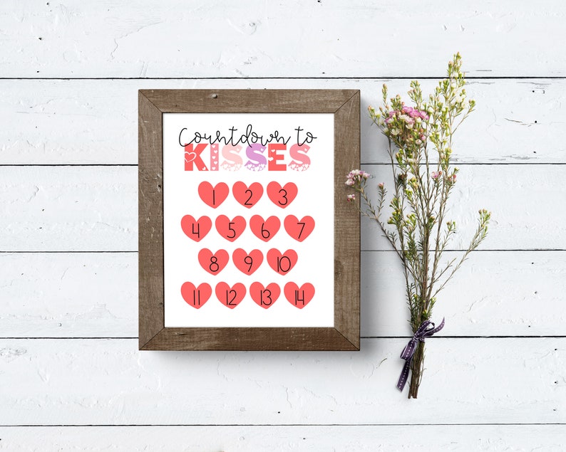 Countdown to Kisses Valentine's Day Countdown Calendar, Valentine's Day Printable Wall Art, Days Until Valentine's Day Advent Calendar image 4
