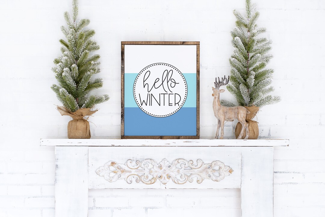 Frozen Blue Color Blocked Hello Winter Printable Wall Art Etsy