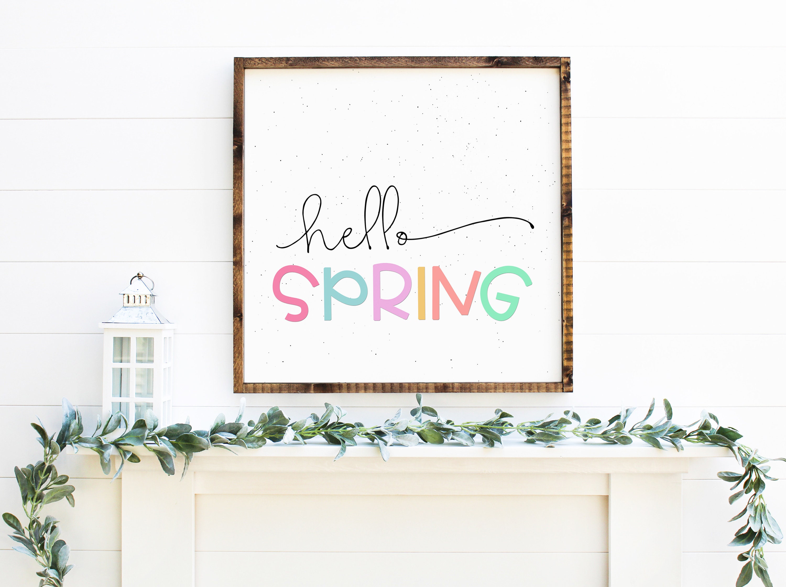 Hello Spring Rustic Hello Spring Farmhouse Style Typography Art, Spring Home Decor ...