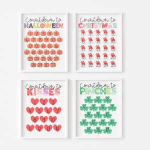 Countdown to Kisses Valentine's Day Countdown Calendar, Valentine's Day Printable Wall Art, Days Until Valentine's Day Advent Calendar image 3