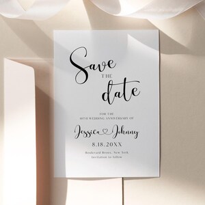 Plantilla minimalista para guardar la fecha de aniversario, aniversario de bodas moderno, editable (descarga digital), MAC122